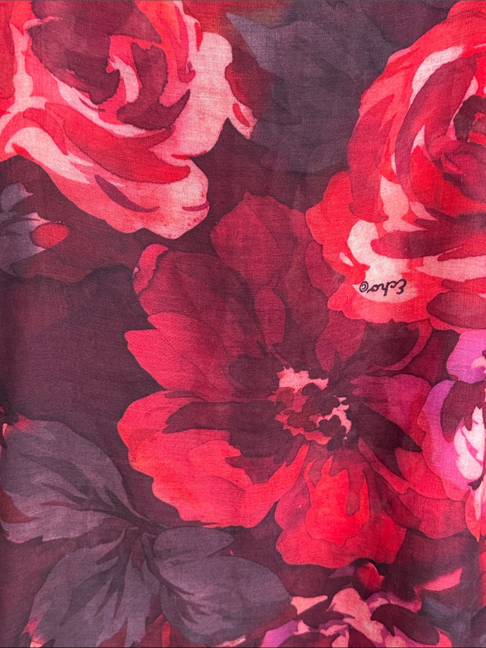 Echo Floral Rose Print Lightweight Wrap Scarf in Red and Pink